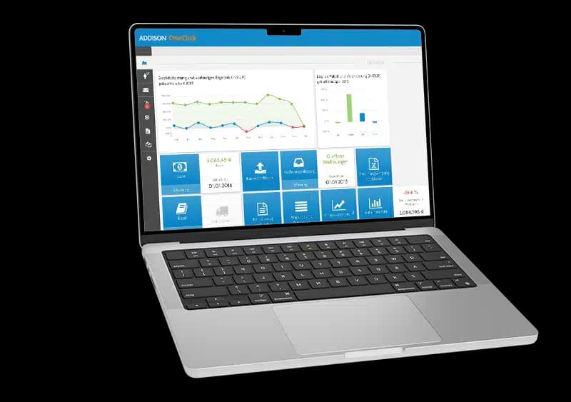 ADDISON OneClick Mandantenportal auf einem Laptop