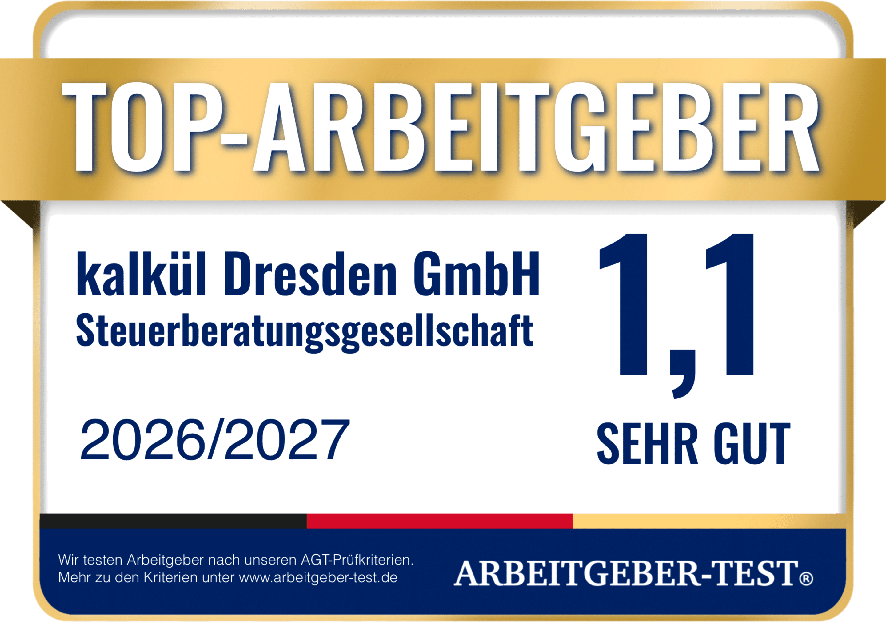 Top-Arbeitgeber Siegel 2026/2027 – Note 1,1 Sehr Gut – arbeitgeber-test.de
